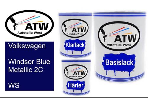 Volkswagen, Windsor Blue Metallic 2C, WS: 1L Lackdose + 1L Klarlack + 500ml Härter - Set, von ATW Autoteile West.